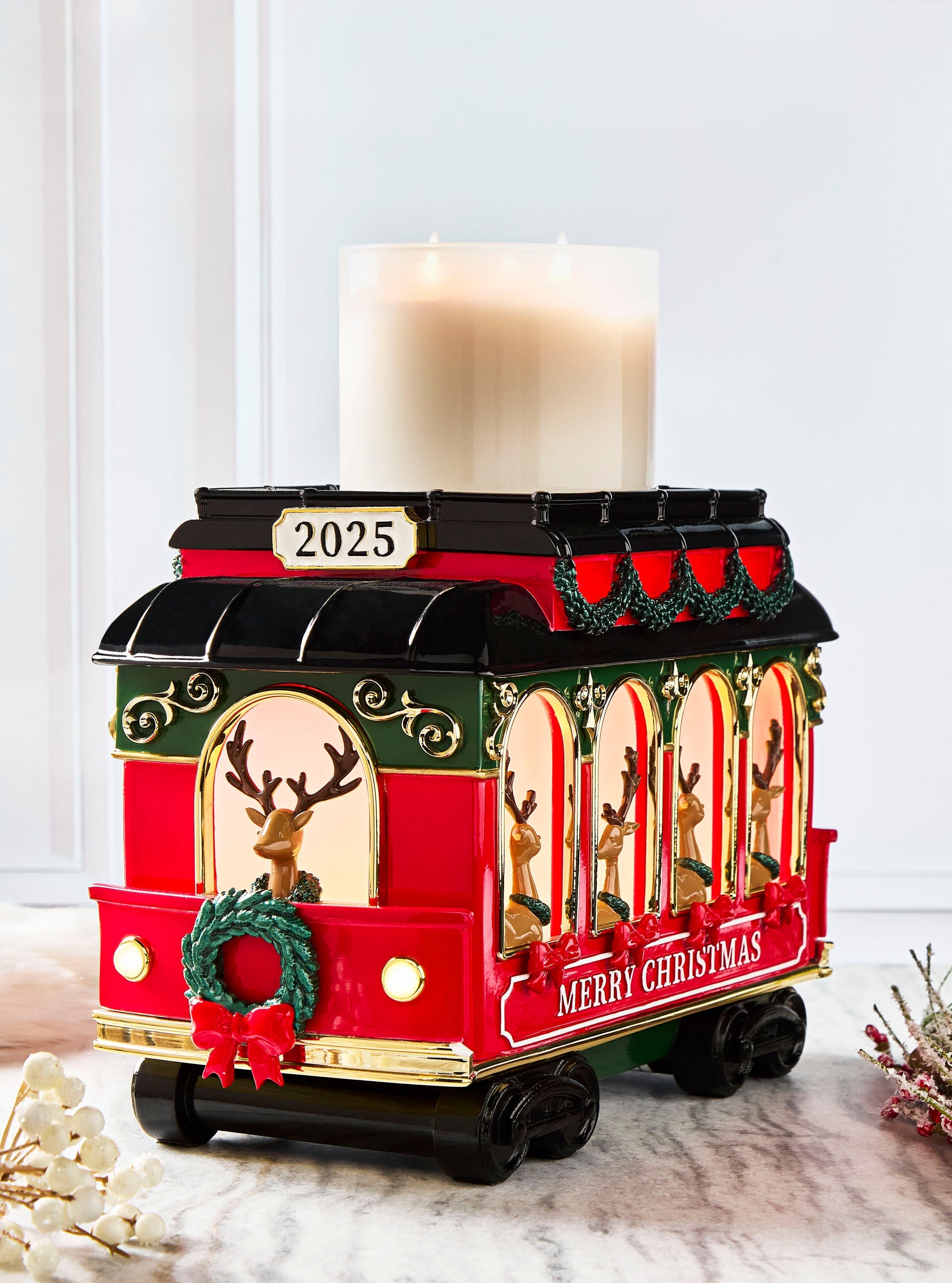 Trolley Light-Up Pedestal 3-Wick Candle Holder